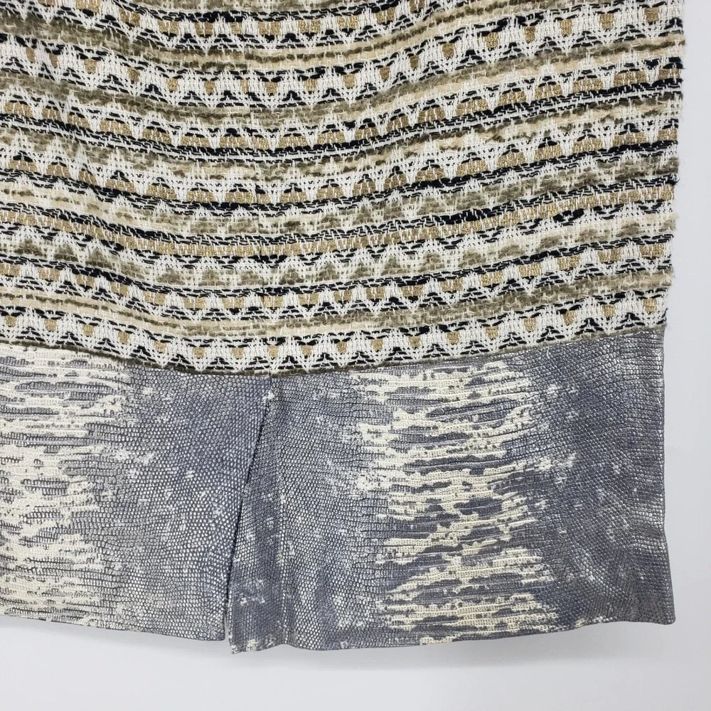 Tory Burch Metallic Tweed Snakeskin Leather Trim Pencil Skirt Women Size 6 Gold